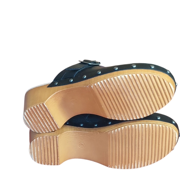 MIA Black Vegan Leather Silver Studded Clogs with Wooden Heel - Picture 10 of 14